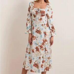 SHEIN Cream and Orange Off-Shoulder Bishop Sleeve Sundress